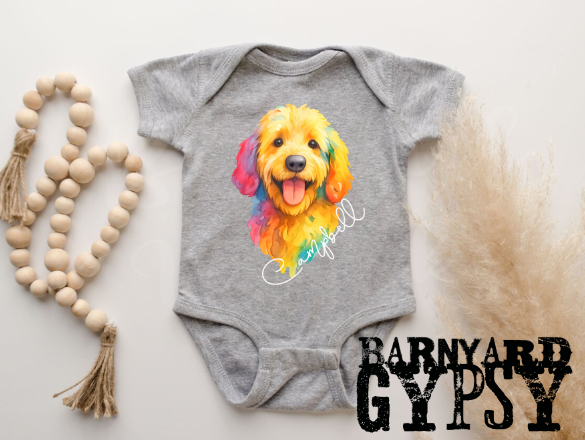 Personalized! Colorful Goldendoodle Watercolor Onesie or Toddler Tee