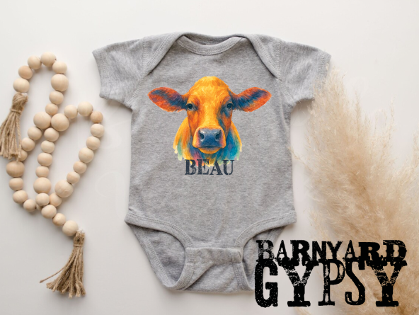 Personalized! Cow Watercolor Onesie or Toddler Tee