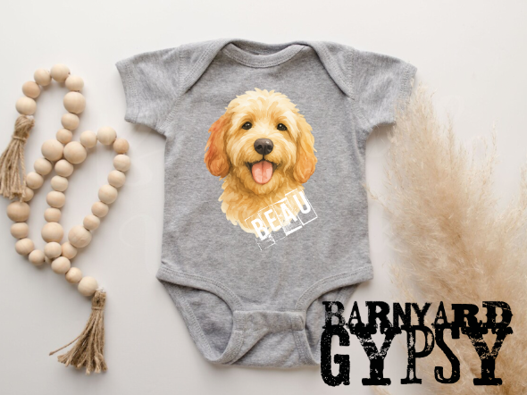 Personalized! Natural Goldendoodle Watercolor Onesie or Toddler Tee