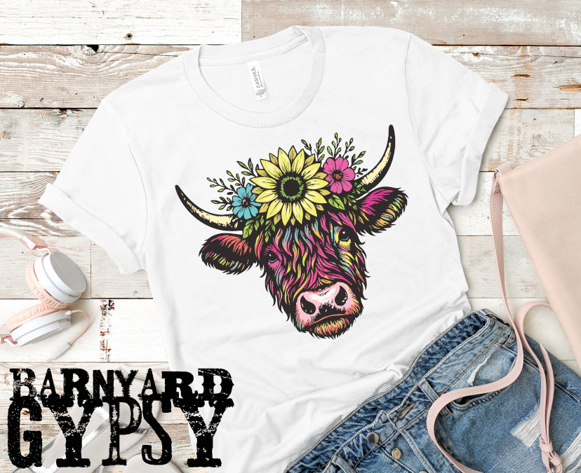 Colorful Flower Crown Cow * Finished T-Shirt