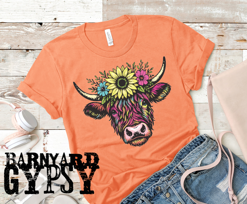 Colorful Flower Crown Cow * Finished T-Shirt
