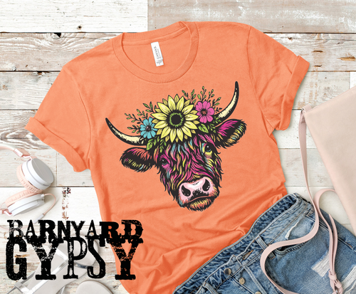 Colorful Flower Crown Cow * Finished T-Shirt