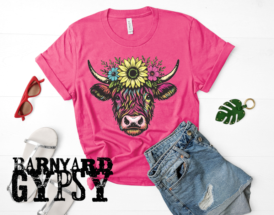 Colorful Flower Crown Cow * Finished T-Shirt